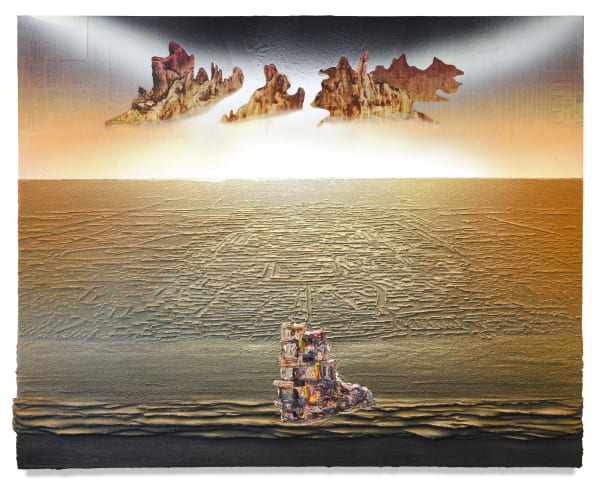 Forbidden City (study), 2016 Financial newspaper, archival inkjet, pumice, ink and acrylic on canvas 80 x 100 x 5 cm 31 1/2 x 39 1/2 x 2 in