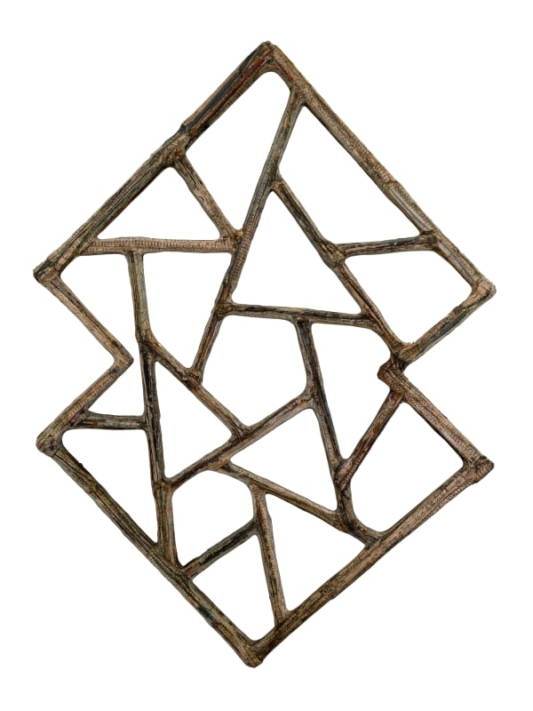 Window E #53, 2020 Financial Times newspaper, bamboo and adhesive 53 x 71.5 x 2.5 cm 21 x 28 x 1 in