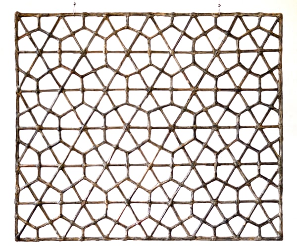 Window #20, 2018 Financial Times newspaper, bamboo and adhesive 94 x 79.5 x 2 cm 37 1/2 x 31 1/2 x 1 in