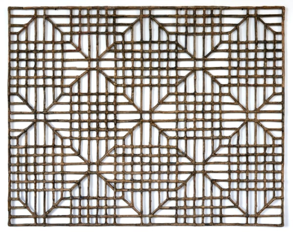 Window #23, 2019 Financial Times newspaper, bamboo and adhesive 120 x 150 cm