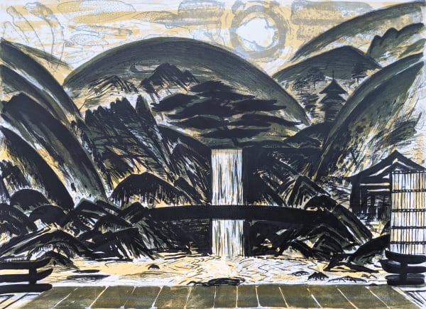 John Houston - Temple Garden with Waterfall and Pagoda, 1991