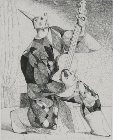 John Byrne, Harlequin with Guitar, 1998