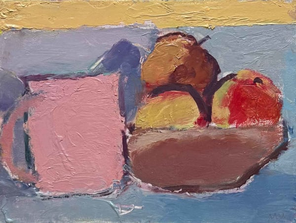 Michael Weller, Apples in a Red Bowl with Pink Mug, 17th August 2024
