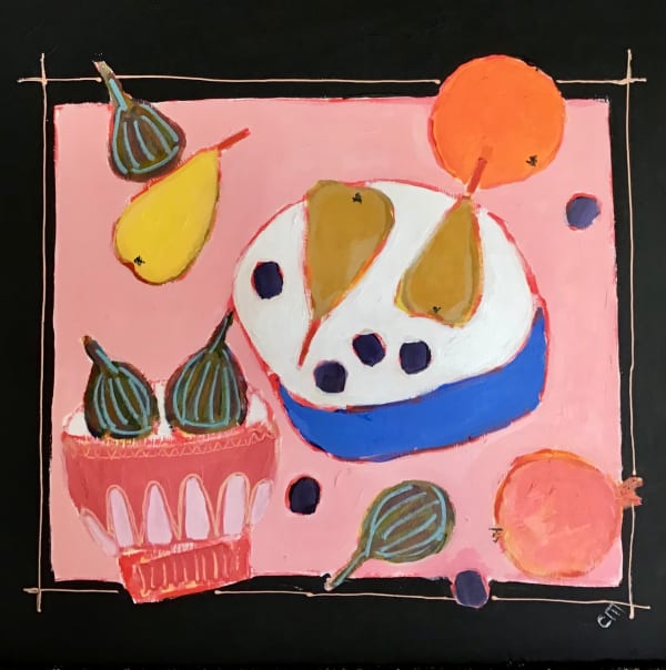 Claire MacLellan, Bowls and Fruit on Pink