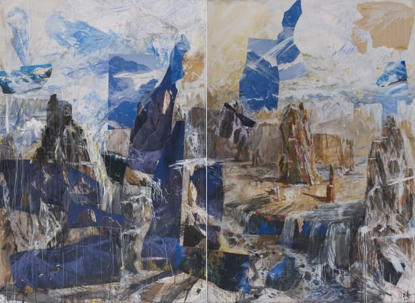 Valery Koshlyakov MOUNTAIN LANDSCAPE - "RUINS OF THE ALPS" (DIPTYCH) • ГОРНЫЙ ПЕЙЗАЖ - "РУИНЫ АЛЬП" (ДИПТИХ), 2005 Mixed media, canvas, acrylic, collage Смешанная техника, холст, акрил, коллаж Private collection of Svetlana and Sergey Gridchin Частная коллекция Светланы и Сергея Гридчиных 280 x 380 cm 110 1/4 x 149 5/8 in