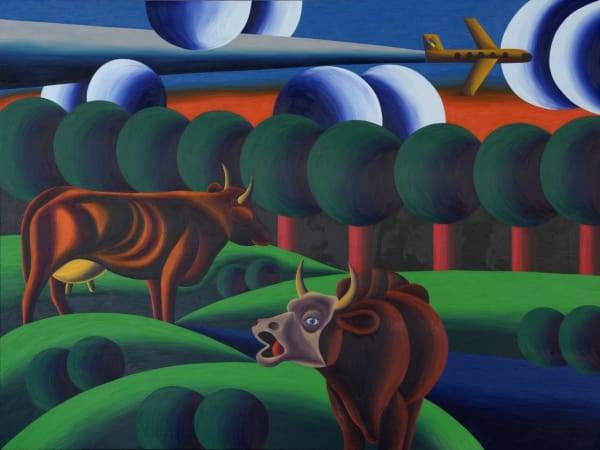 Oleg Khvostov MALEVICH'S COWS • КОРОВЫ МАЛЕВИЧА, 2015 Canvas, oil Холст, масло 59 1/8 x 78 3/4 in 150 x 200 cm