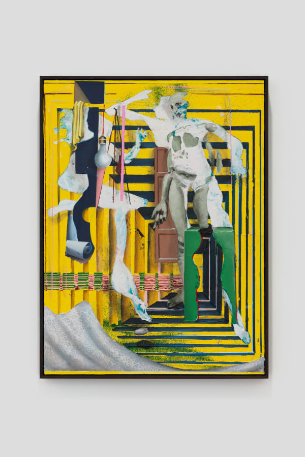 A mixed media piece of abstract scene.