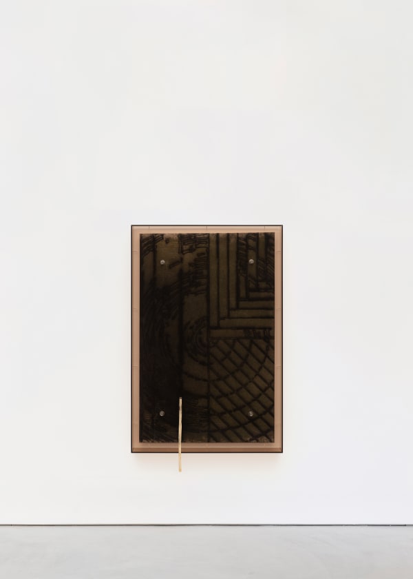 Saskia Noor van Imhoff Wan, 2024 Laser engraved rubber mat, bronze cast, plexiglass 126.5 x 77 x 11 cm | 49 3/4 x 30 1/4 x 4 3/8 in