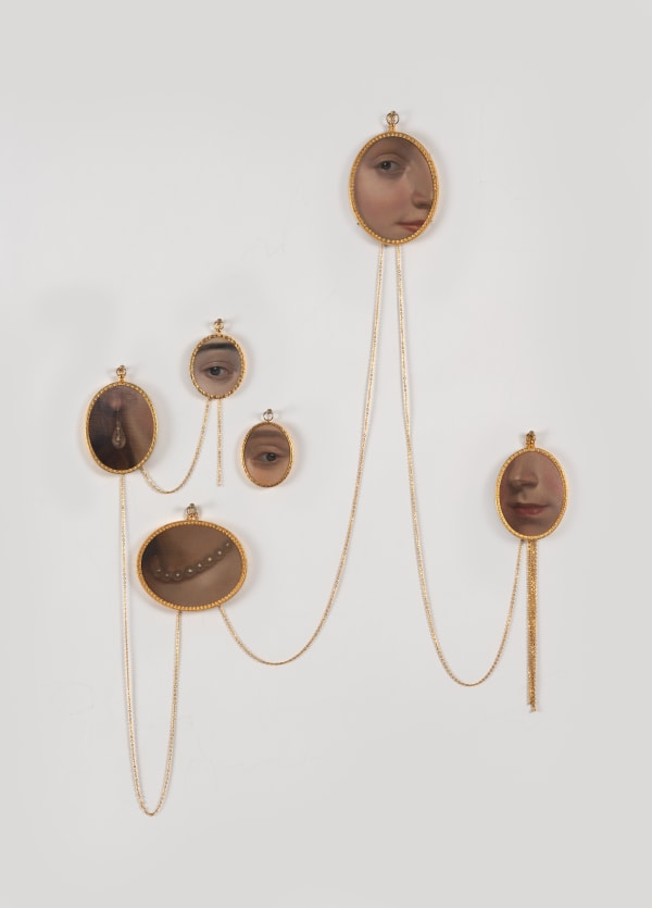 Derrick Guild Windsor Beauty after Sir Peter Lely, 2024-2025 Oil on linen in six individual frames, each with convex glass, fine plate chain 74 x 50 cm | 29 1/8 x 19 3/4 in overall