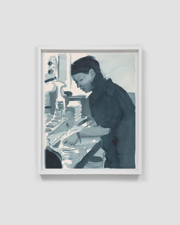 Caroline Walker The Boathouse Kitchen 1, 2024 Ink on paper, framed 53.7 x 43.7 cm | 21 1/8 x 17 1/4 in