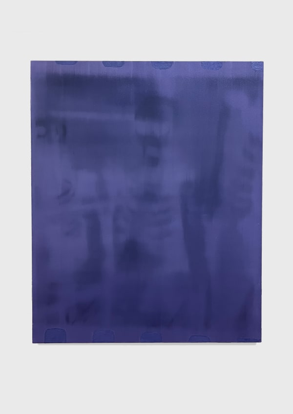 an indigo image that that abstractly depicts a ghostly skeletal figure
