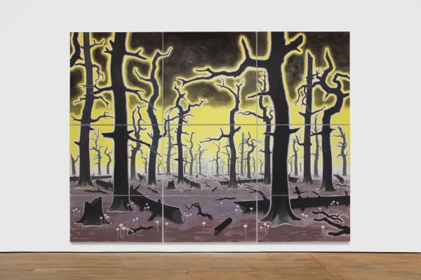 Charles Avery, Untitled (Forest with yellow sky), 2024-2025