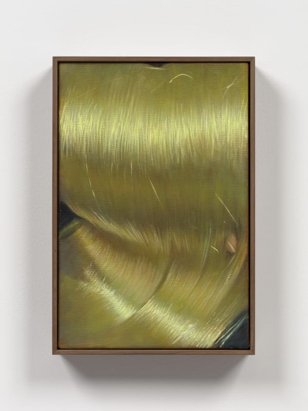 oil painting depicting a close up view of shiny yellow hair