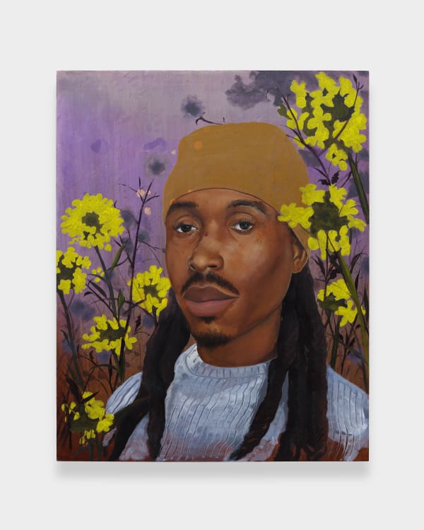 Nathaniel Oliver Self portrait with Tall Tumble Mustard, 2024 Oil on wood panel 50.8 x 40.6 cm | 20 x 16 in