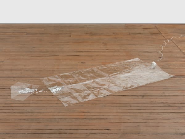 Ian Kiaer health house, breath (small), 2025 Cellophane, silver leaf and fan 10 x 100 x 200 cm | 4 x 39 3/8 x 78 3/4 in