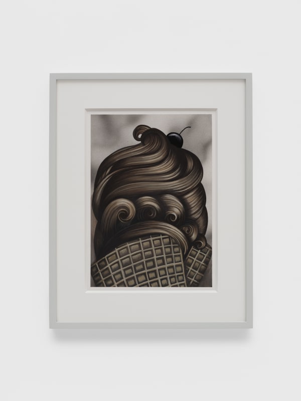 Julie Curtiss Creamy locks, 2025 Airbrushed acrylic and gouache on paper, framed 49.2 x 39.1 cm I 19 3/8 x 15 3/8 in