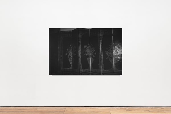 A black and white inkjet print of a Chinese partition.