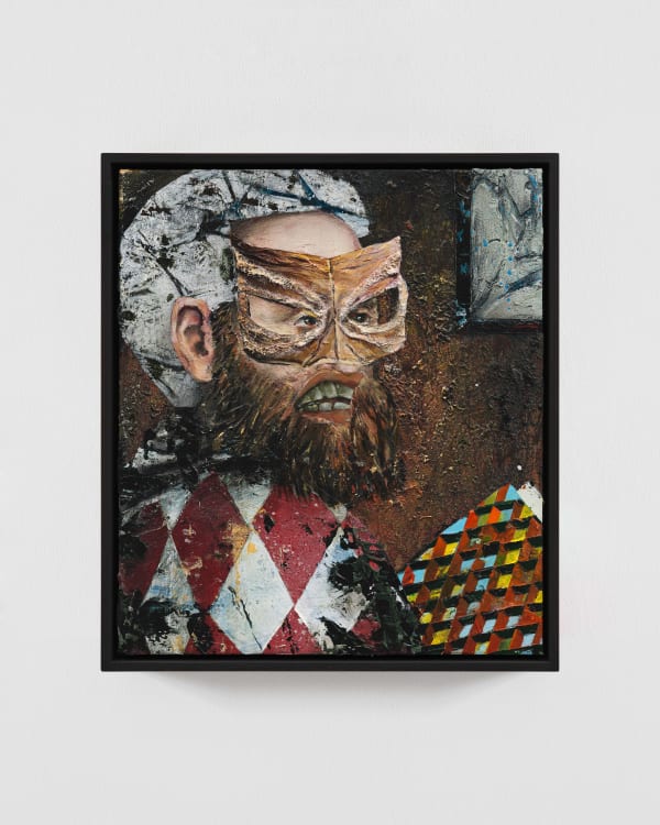 Tjebbe Beekman Auditief, 2025 Acrylic, acrylic emulsions and grit on canvas mounted to wood panel, framed 42.5 x 38 x 6.5 cm | 16 3/4 x 15 x 2 1/2 in