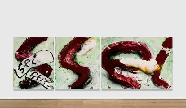 Dieter Krieg Untitled (sei still), 2002 Acrylic on canvas, 3 parts Panel 1: 225 x 175 cm | 88 5/8 x 68 7/8 in Panel 2: 216 x 186 cm | 85 x 73 1/4 in Panel 3: 226 x 306 cm | 89 x 120 1/2 in