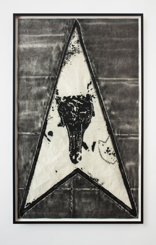 Charcoal on rice paper triangle with image inside