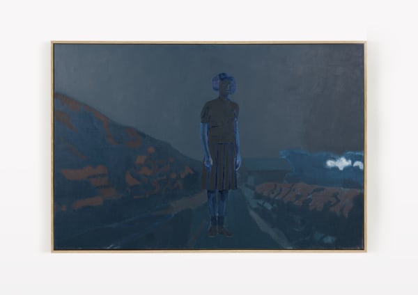 oil painting depicting a shadowy figure standing against a dark mountain road