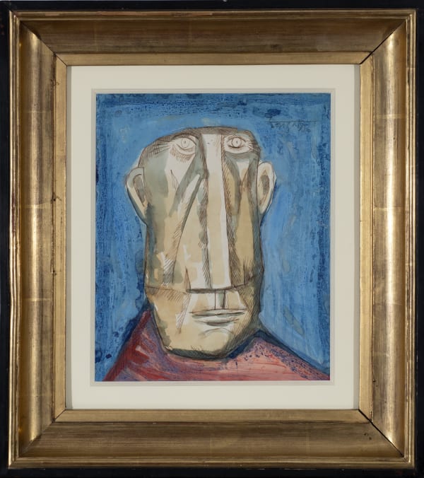 Francis Newton Souza, Untitled (Head on Blue), 1956