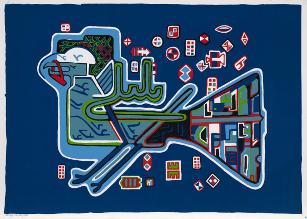 Parviz Tanavoli b. 1937Nightingale with Lock, 1974 Screenprint on paper Signed, dated and editioned 'Parviz 74' lower left From an edition of 40 50.4 x 70 cm 19 7/8 x 27 1/2 in