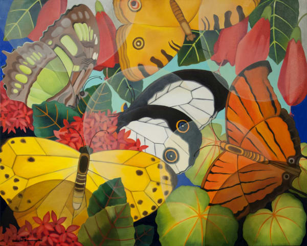 Senaka Senanayake b. 1951Butterflies, 2018 Oil on canvas Signed and dated 121.9 x 152.4 cm 48 x 60 in