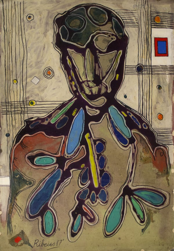 Lancelot Ribeiro 1933-2011(Untitled) Head with Patterned Shirt , 1967 Oil and polyvinyl acetate on canvas Signed and dated lower left 90.2 x 62.2 cm 35 1/2 x 24 1/2 in
