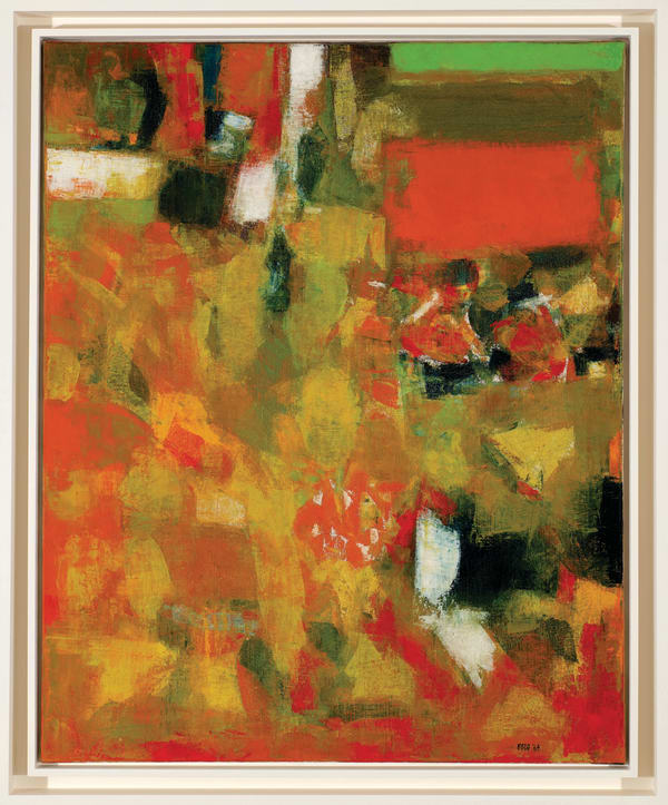 Sayed Haider Raza 1922-2016The Fall, 1964 Signed and dated 'RAZA '64' lower right, signed, titled and inscribed 'Raza/ The Fall/ P562'64' on the reverse Oil on canvas 100 x 81 cm 39 3/8 x 31 7/8 in