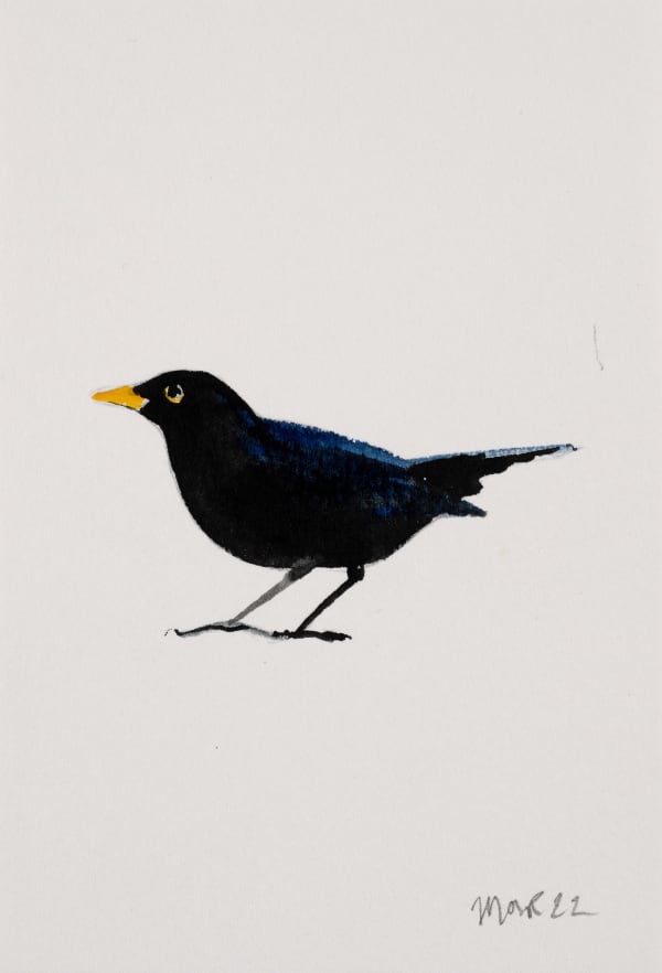 Jim Moir b. 1959Blackbird 15, 2022 Signed and dated 'Moir 22' Watercolour on paper Unframed 15 x 10.4 cm 5 7/8 x 4 1/8 in