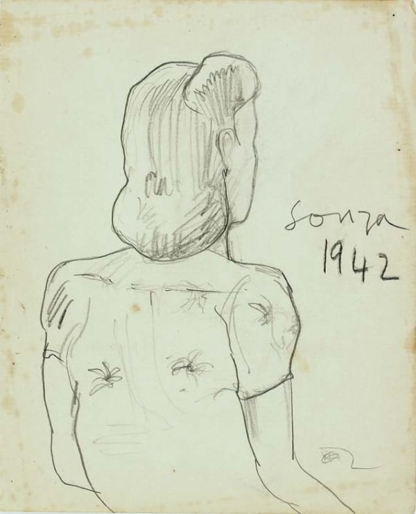 Francis Newton Souza 1924-2002Untitled, 1942 Pencil on paperSigned and Dated ‘Souza 1942’ mid right 20.1 x 16.3 cm 7 7/8 x 6 3/8 in