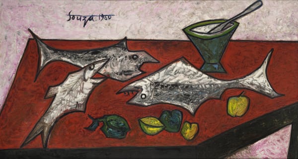 Francis Newton Souza, Still Life with Three Fishes, 1960