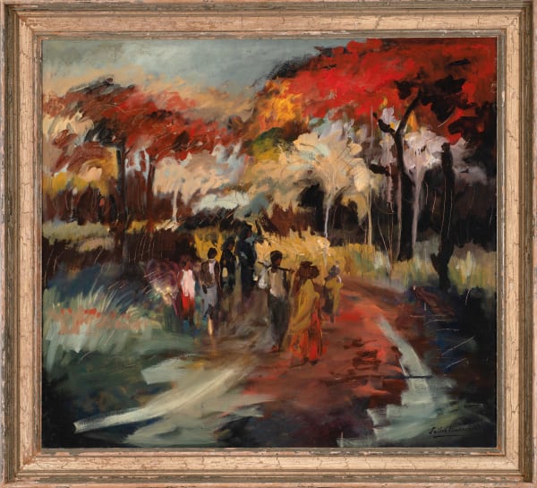 Sailoz Mukherjea 1906-1960Untitled (Figures in a Forest), circa 1950s Signed lower 'Sailoz Mukherjea' lower right Oil on canvas 91.2 x 101 cm 35 7/8 x 39 3/4 in
