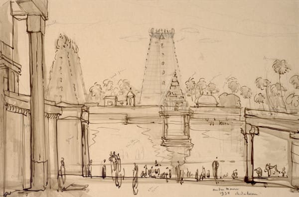André Maire 1898-1984Chidambaram Temple, 1938 Ink and pencil on paper Signed, dated and titled lower right 36 x 54 cm 14 1/8 x 21 1/4 in