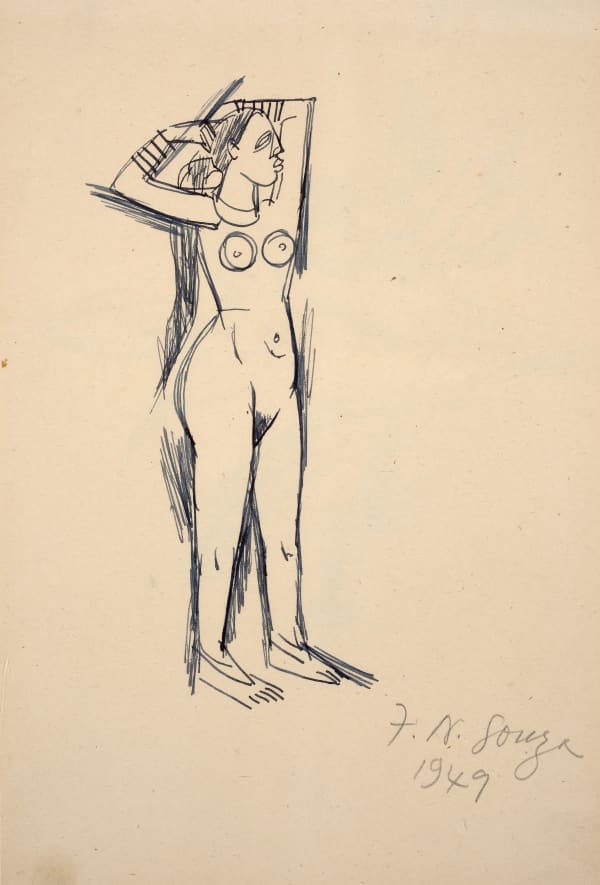 Francis Newton Souza Untitled (Standing Nude), 1949 Pen and ink on paper 23 x 15.5 cm 9 1/8 x 6 1/8 in Signed and dated 'F.N.Souza/ 1949' lower right