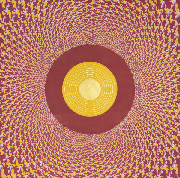 Olivia Fraser b. 1965Sun, 2019 Stone pigments, gold leaf and Arabic gum on handmade Sanganer paper 88.9 x 88.9 cm 35 x 35 in