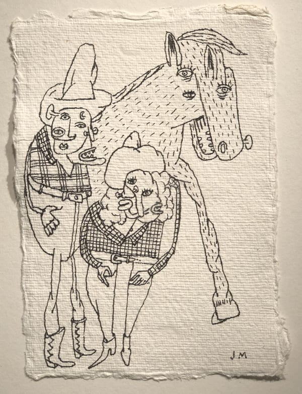 Jim Moir Couple with Horse, 2018 Ink on paper 15.5 x 11 cm