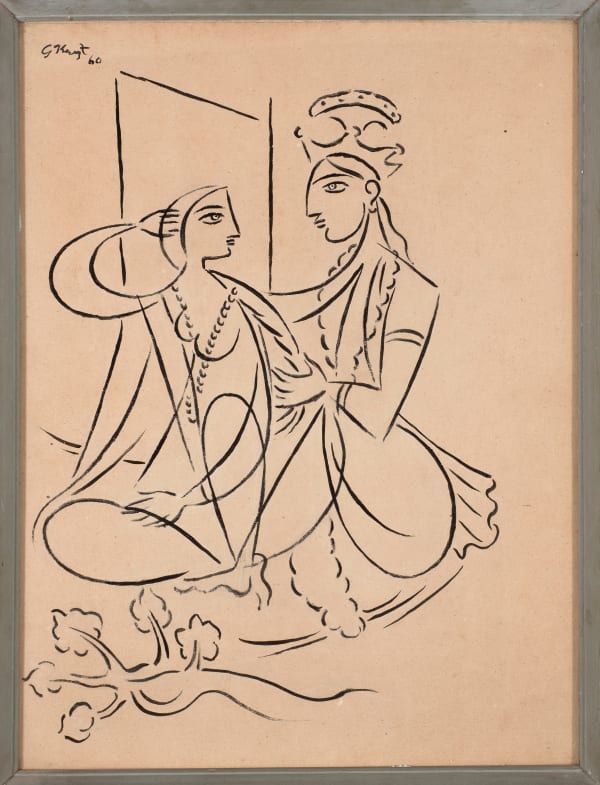 George Keyt Untitled (Radha and Krishna), 1960 SIgned and dated 'G Keyt 60' upper left Ink on paper 52.1 x 38.1 cm 20 1/2 x 15 in
