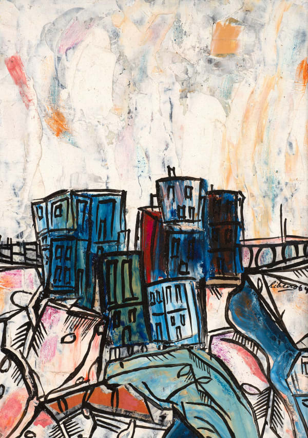 Lancelot Ribeiro Untitled (Townscape), 1964 Stamped with the Artist's signature on the reverse Oil and polyvinyl acetate on paper laid on board 25.7 x 18.7 cm 10 1/8 x 7 3/8 in