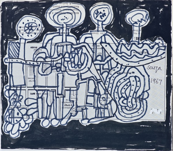 Francis Newton Souza Untitled (Composition with Figures), 1967 Marker and ink on printed map 20 x 25 cm 7 7/8 x 9 7/8 in Signed and dated 'Souza 1967' middle right