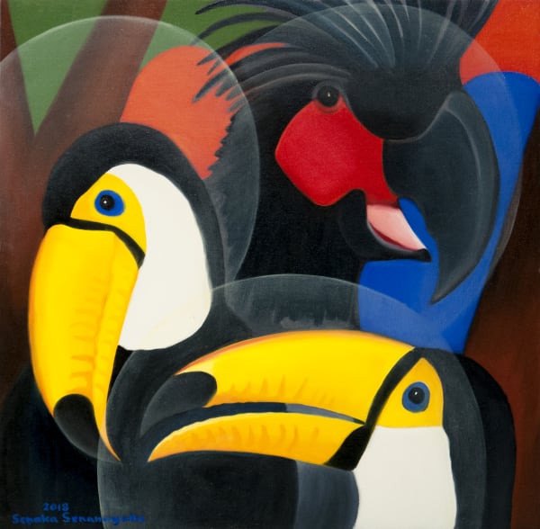 Senaka Senanayake b. 1951Toucans, 2018 Oil on canvas Signed and dated 60.9 x 60.9 cm 24 x 24 in