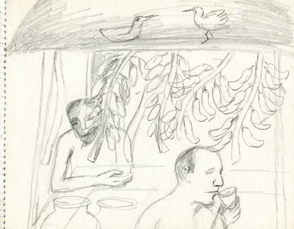 Bhupen Khakhar, Tea Stall (recto); Lovers (verso), 1990