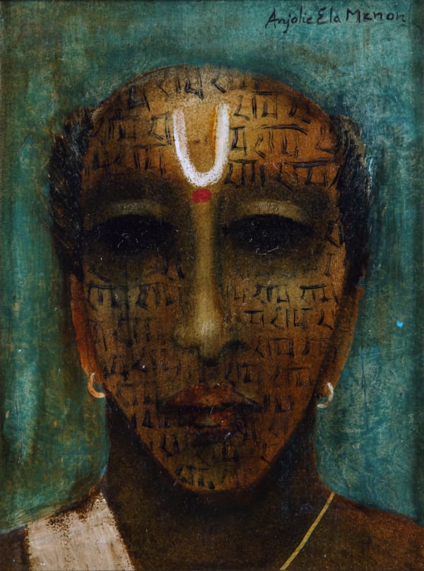 Anjolie Ela Menon b. 1940Pujari, 2013 Oil on masonite Signed 30.4 x 22.8 cm 12 x 9 in