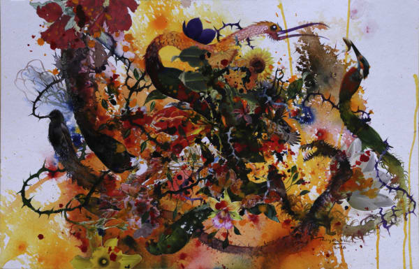 Priyantha Udagedara b. 1975Garden of Earthly Delight IX, 2016 Acrylic and collage on paper 32.5 x 50 cm 12 3/4 x 19 3/4 in