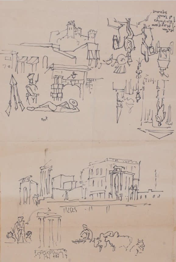 Maqbool Fida Husain 1915-2011Untitled (Town sketches) Pen and ink on paper 35.6 x 24.1 cm 14 x 9 1/2 in