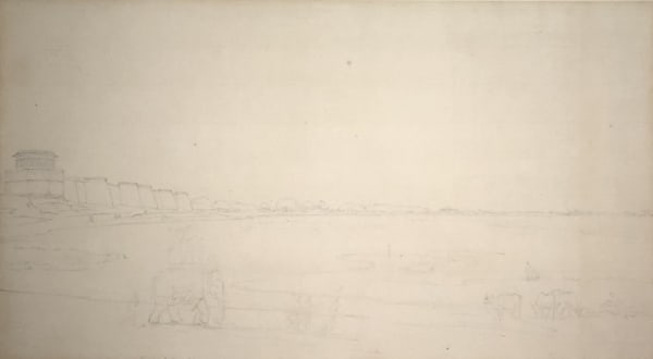 Thomas Daniell, R.A. (1749 – 1840) and William Daniell, R.A. (1769 – 1837) View of India (Elephant in Foreground), c.1790 Pencil on paper 26 x 48 cm 10 1/4 x 18 7/8 in