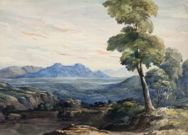 19th Century British Indian view with Mountains Watercolour on paper 26.5 x 37.5 cm 10 3/8 x 14 3/4 in