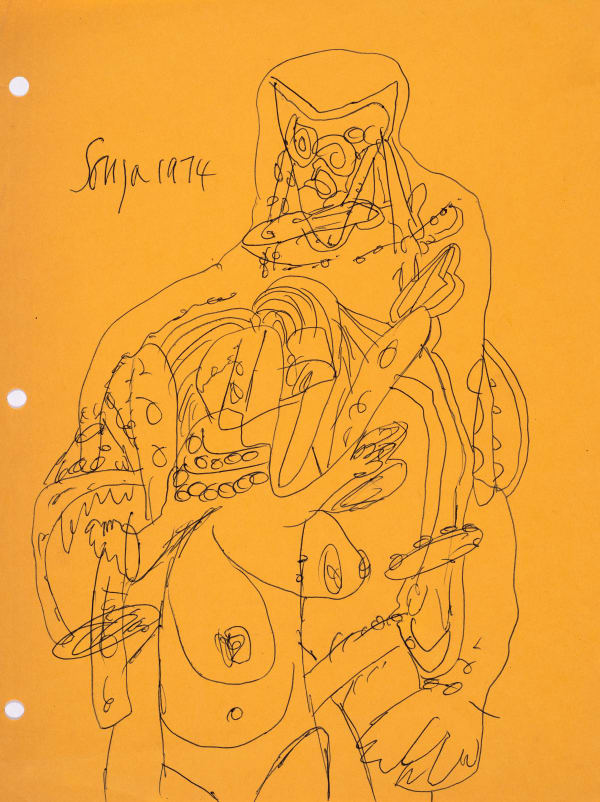 Francis Newton Souza, Untitled (Abstract figure on yellow paper) , 1974