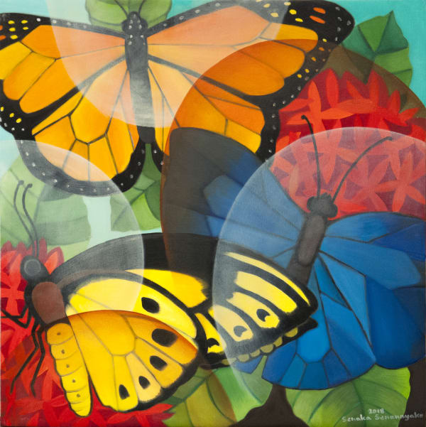 Senaka Senanayake b. 1951Butterflies, 2018 Oil on canvas 60.9 x 60.9 cm 24 x 24 in